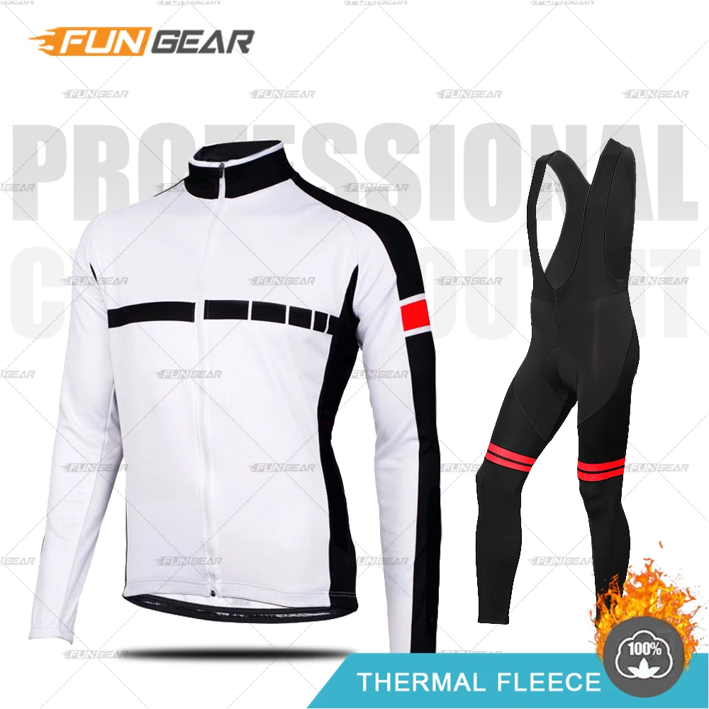 BIB SET Зимняя одежда для велоспорта, теплая одежда, Ropa Ciclismo Invierno, комплект из джерси с длинными рукавами для верховой езды, теплая флисовая форма, комплект со штанами - Цвет: BIB SET