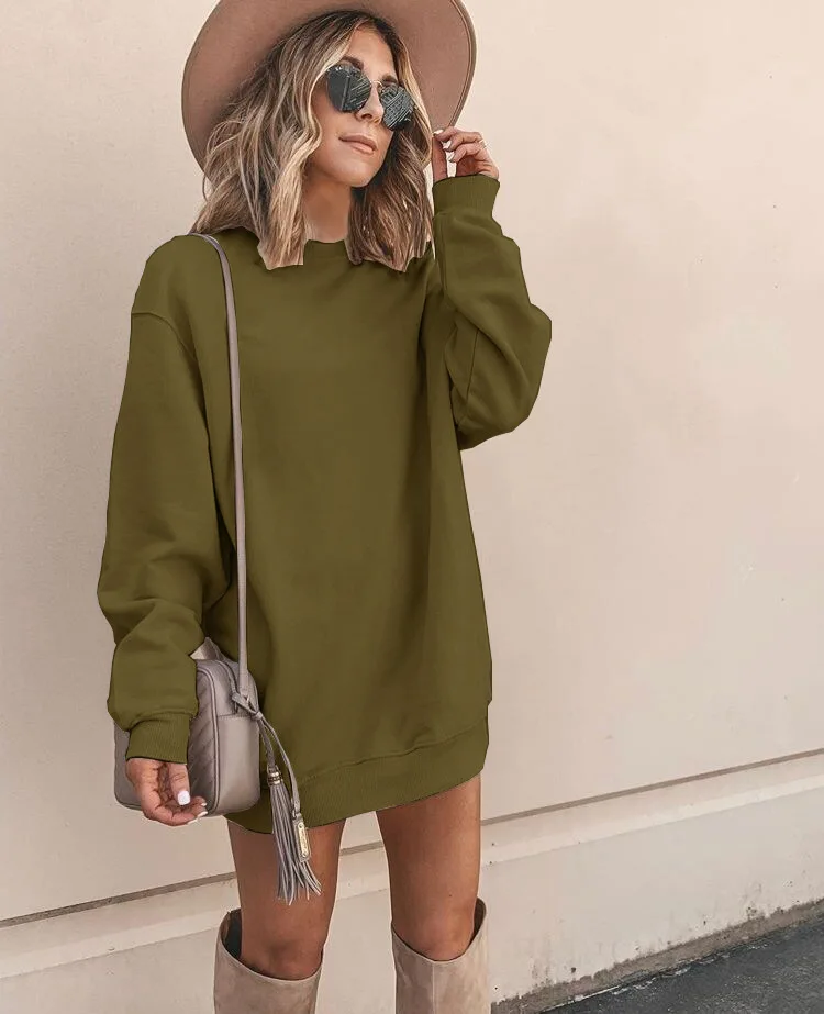 Army Green Wuhaobo женское сексуальное Белое длинное платье с капюшоном, женское платье, осенне-зимний Повседневный пуловер, свободные длинные модные топы, уличная одежда - Цвет: Army Green