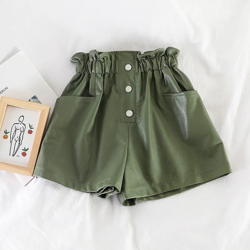 Женские шорты из полиуретана женские широкие весна осень универсальные