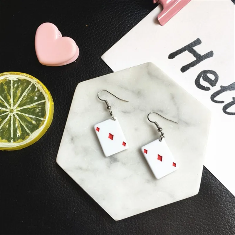 Креативные висячие серьги с игральными картами 4 стиля полимерные пластиковые