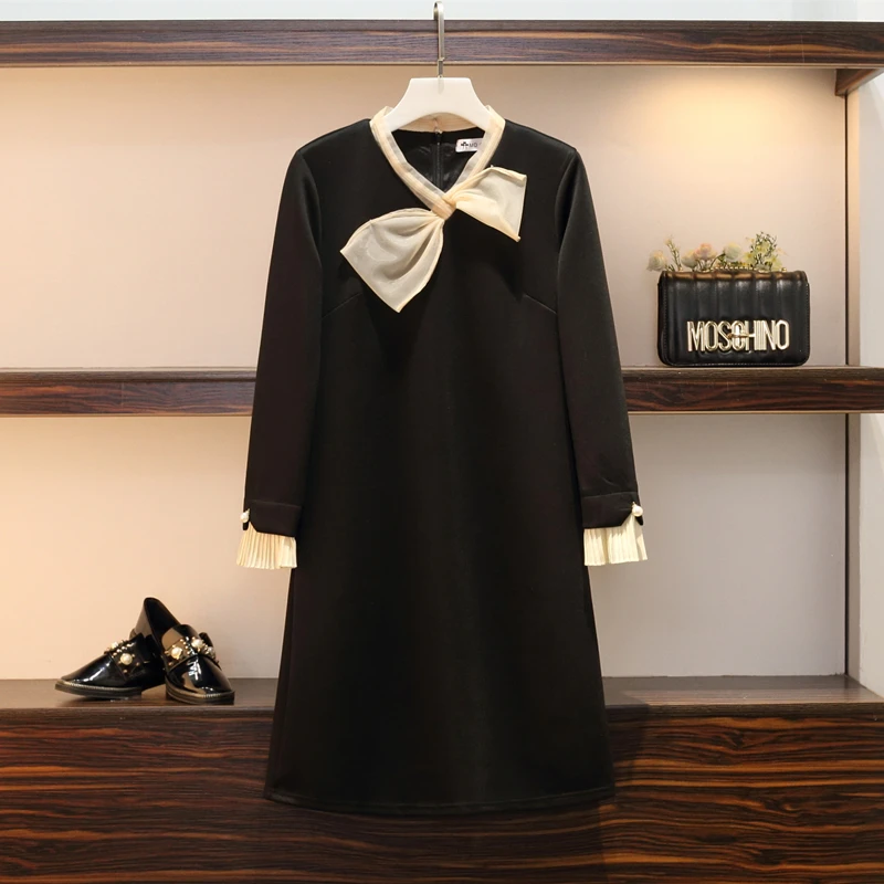 Большие размеры женское элегантное платье осень 2019 модное из органзы с бантом в