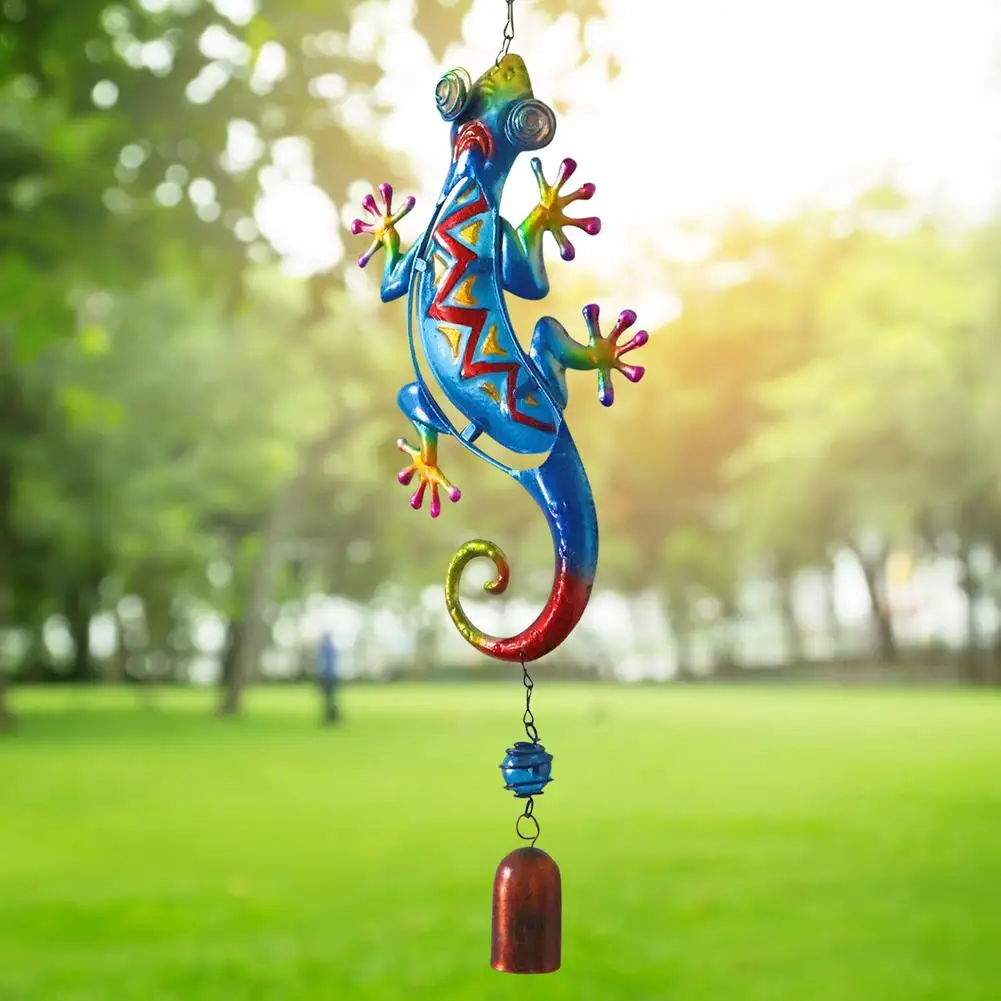 

Metal Wind Chimes Gecko Bells Outdoor Garden Porch Hanging Decor Wind Bell Handmade Gecko Metal Glass Painting Wind Chimes