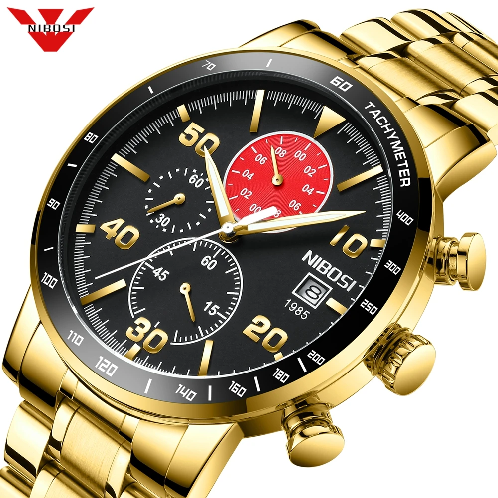 NIBOSI Роскошные мужские часы Спортивные Хронограф водонепроницаемые аналоговые 24