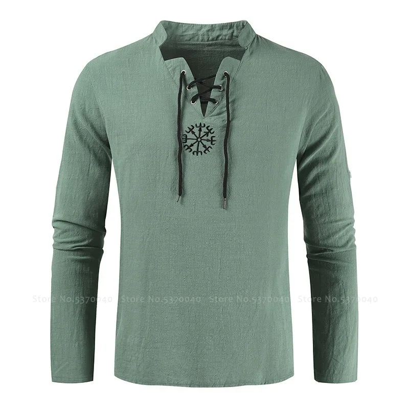 

Men Gothic Long Sleeve T-shirt Medieval Viking Pirate Blouse Male Chinese Traditional Hanfu Kung Fu Tee Tops Wu Tang Suit