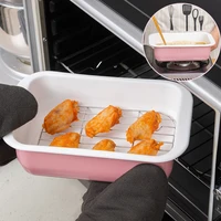 new pink square food plates home kitchen utensils dinner plate color enamel division dishs tableware plates baking tray cake pan