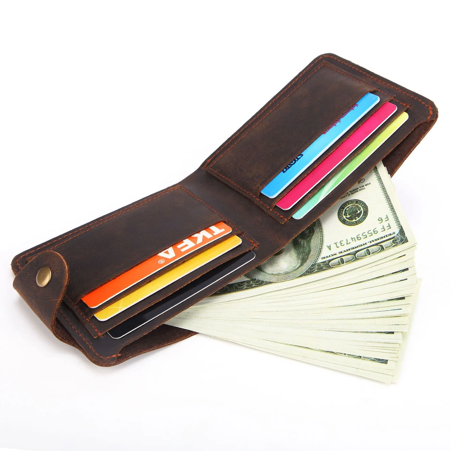 

Vintage Simple Men Wallet Crazy Horse Cowskin Leather Wallets Hasp Bifold Men's Purse Bank Credit ID Cards Holder Bag
