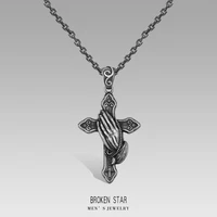 queen of glory hand cross pendant necklace 316l stainless steel high quality love hand by hand charm chain the couple jewelry