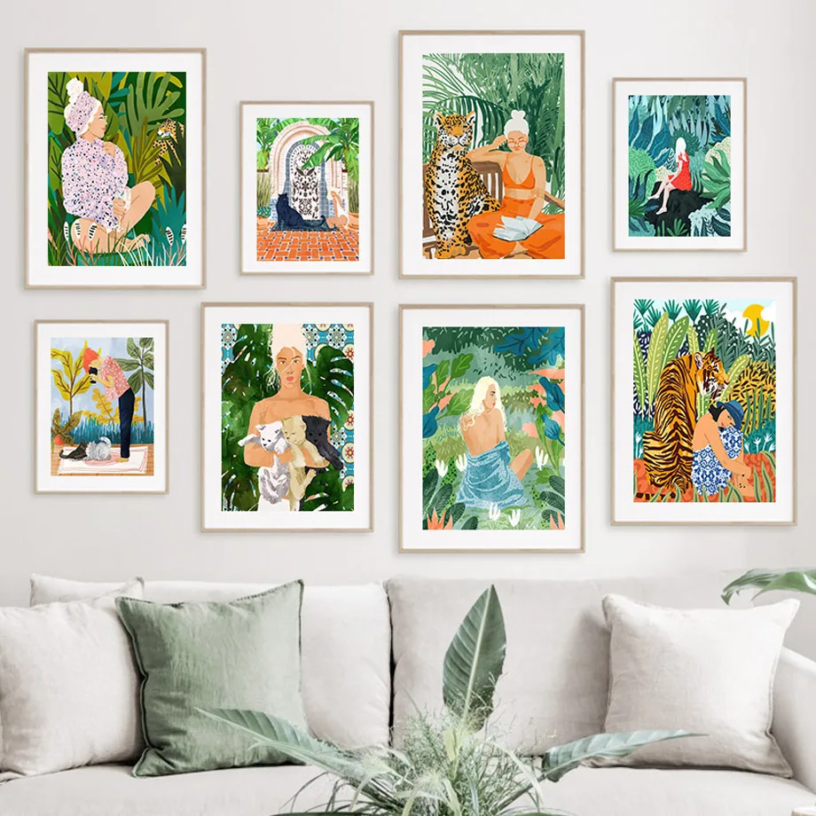 

Tropical Abstract Girl Monstera Leaf Boho Wall Art Canvas Painting Nordic Posters And Prints Wall Pictures For Living Room Decor