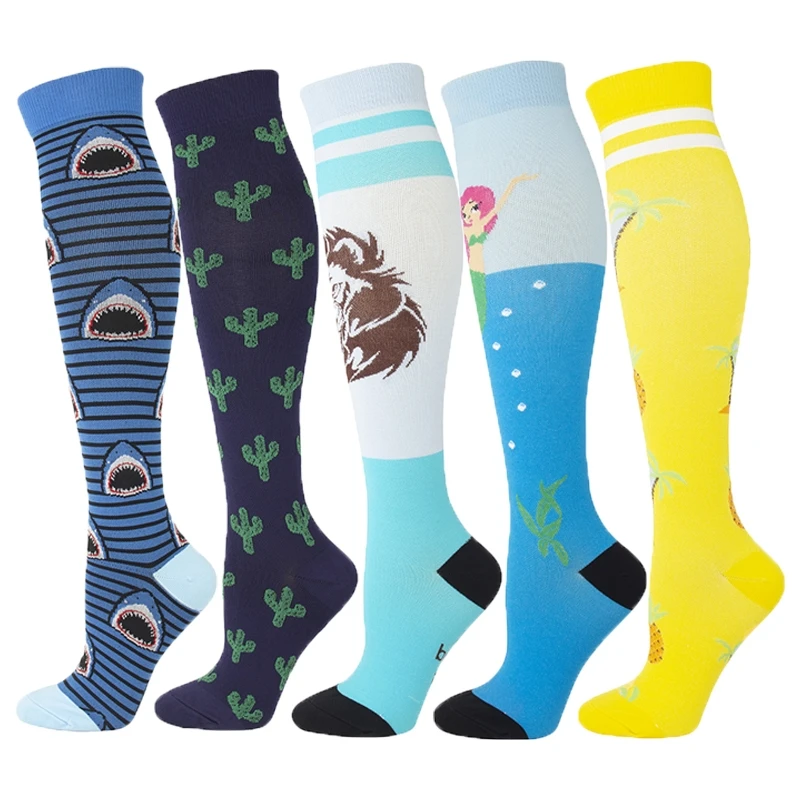 4/5/6Men's And Women's Sports Compression Socks Nursing Halloween Animal Running Hiking Cycling Multicolor Compression Stockings