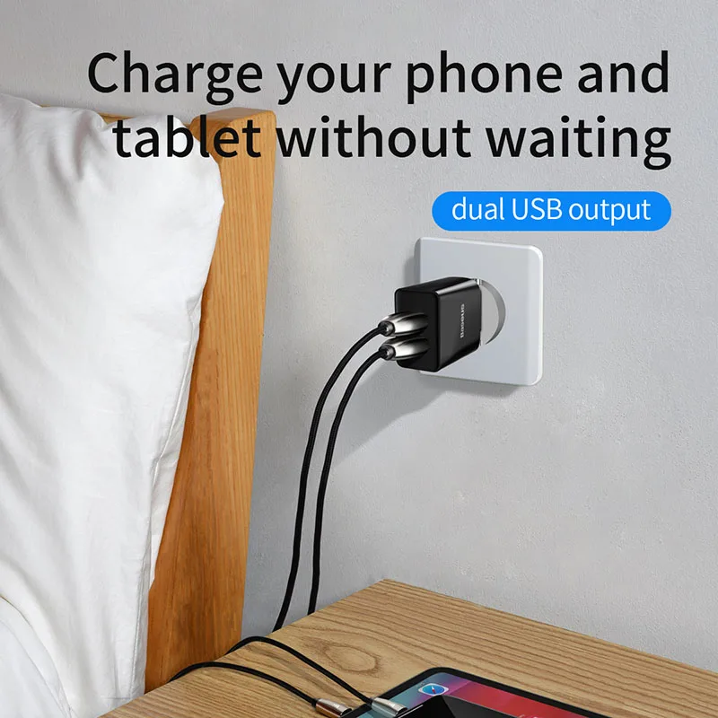 baseus dual usb charger eu plug charger 2 1a wall charger max mobile phone charging mini adapter travel charger for iphone free global shipping