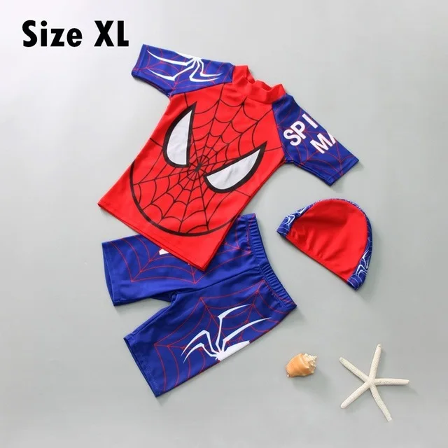 spider XL Новинка; купальный костюм для маленьких мальчиков+ шапочка; комплект из 3 предметов; милый синий купальный костюм; одежда для купания с героями мультфильмов для маленьких детей - Цвет: spider XL