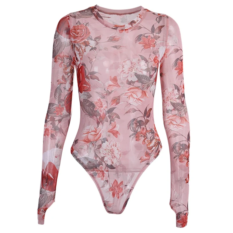 Женская Осенняя модная повседневная сетчатая рубашка с цветочным принтом и