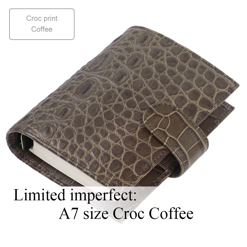 Croc Coffee Ограниченная серия неидеальных колец из натуральной кожи, записная книжка A7 размера, записывающая книжка, журнал органайзера, журнал для зарисовок, планировщик с большим карманом - Цвет: Croc Coffee
