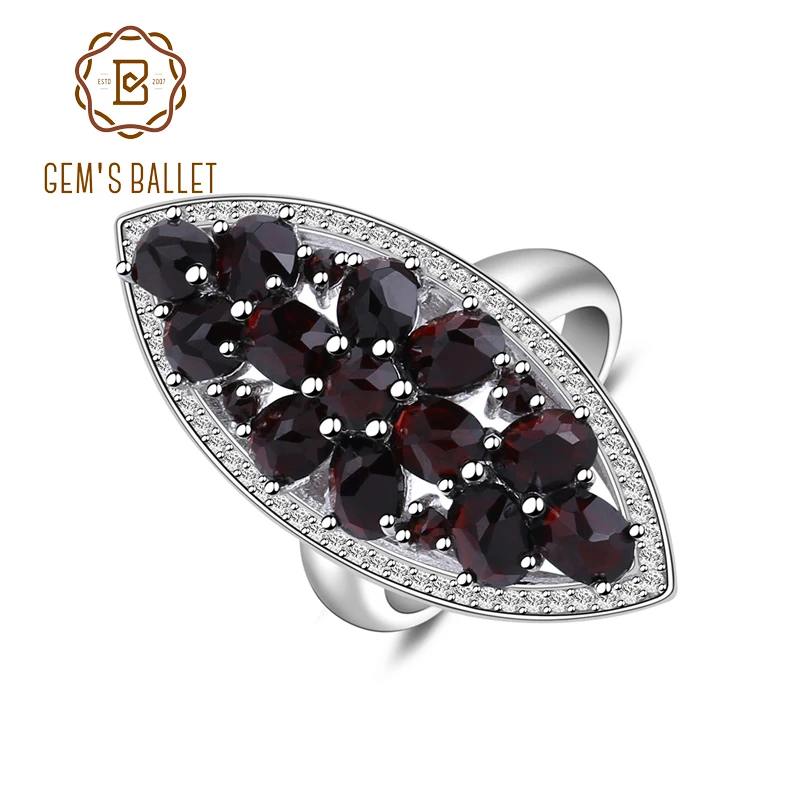 Gem's балетное 925 пробы Серебряное обручальное кольцо ювелирные украшения 5.71Ct Природный Черный Гранат Драгоценный Камень Обручальное кольцо для женщин