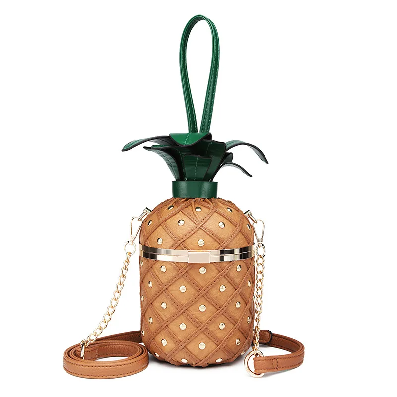 Arliwwi Fashion Pineapple Shape Women Handbag Famous Designer Leather Shoulder Bags Women Rivet Messenger Crossbody Bags