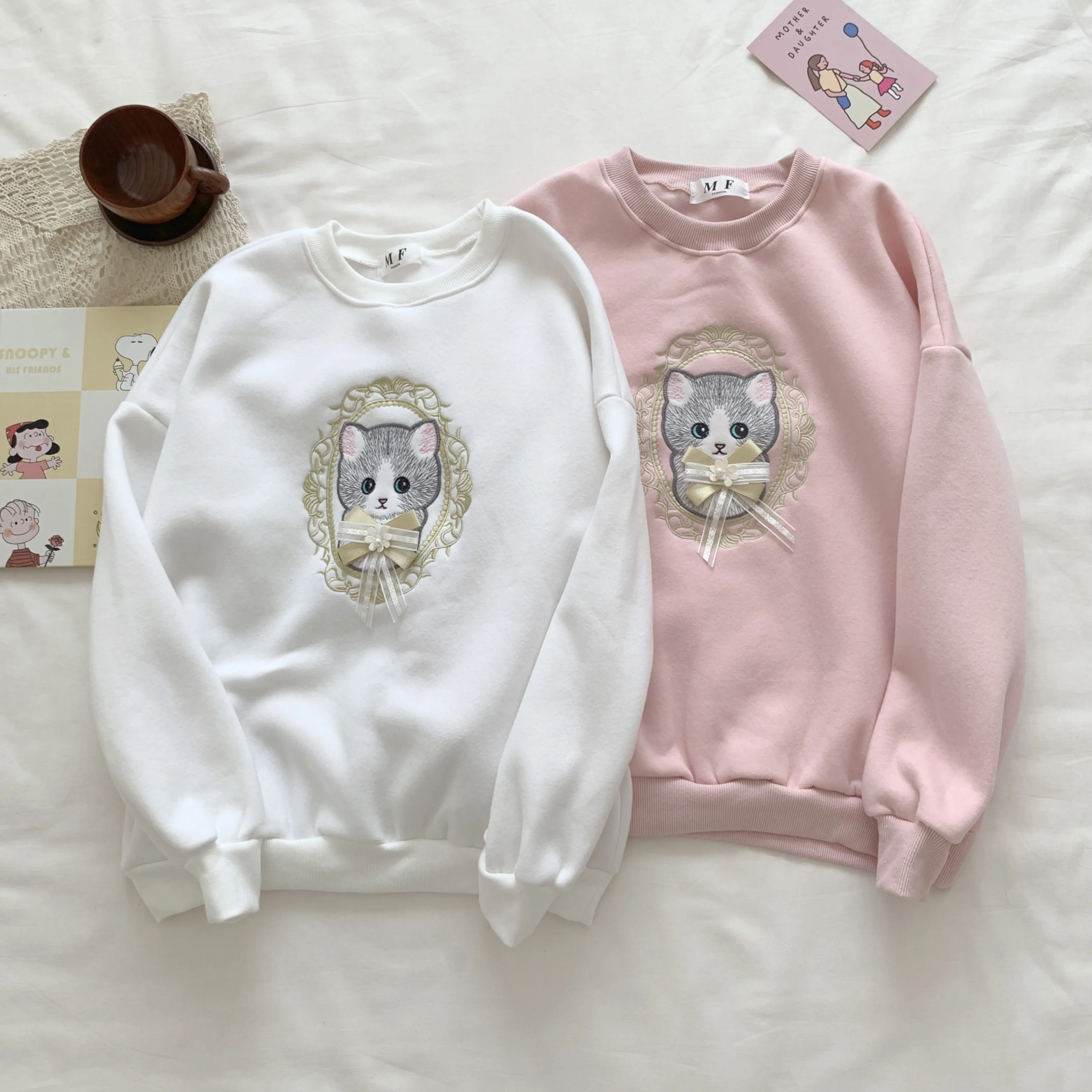 Толстовка Женская с длинным рукавом свитер вышивкой в японском стиле колледжа