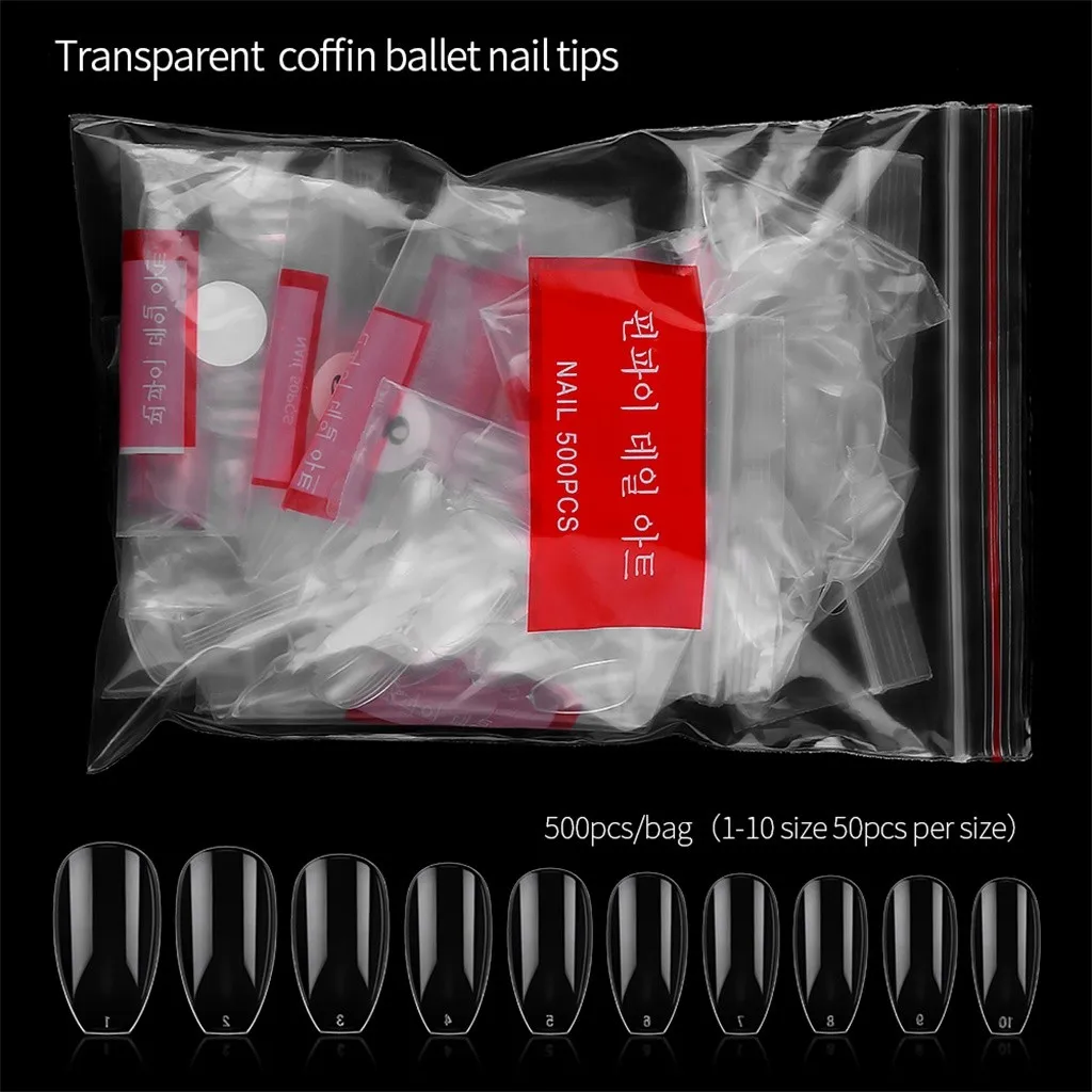 Натуральная прозрачная лента для наращивания ногтей с 500 накладками на половину