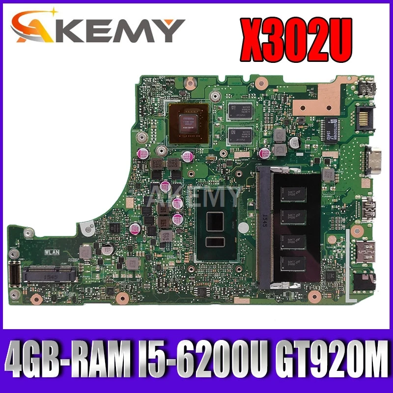 

Akemy X302UA_UJ материнская плата для ноутбука ASUS X302UV X302UA X302UJ оригинальная материнская плата 4GB-RAM I5-6200U GT920M 90NB0AS0-R00010