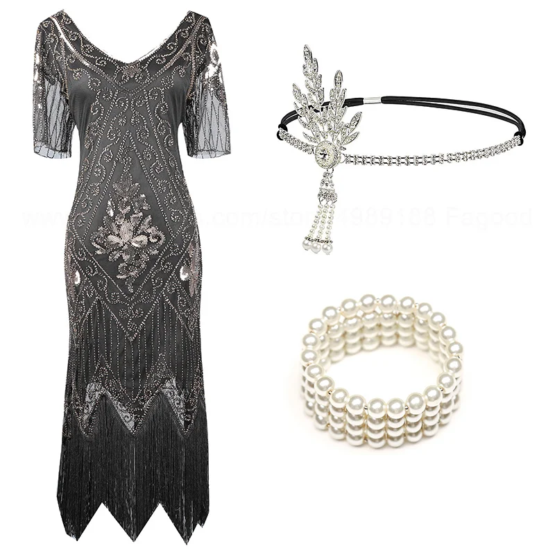 1920s Хлопушки Великий Гэтсби платье Ревущие 20s Костюм с бахромой и блестками