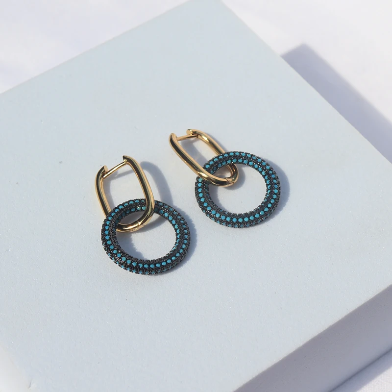 

1pair Rainbow Crystal Hoop Earrings Women CZ Jewelry Gold /Silver Color Rectangle Earring Hoops for party birthday gifts