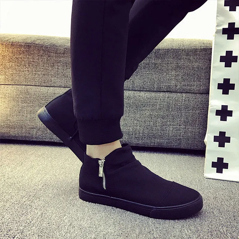 

High top sneakers men's canvas platform shoes zipper platform sneakers black white shoes man trainers