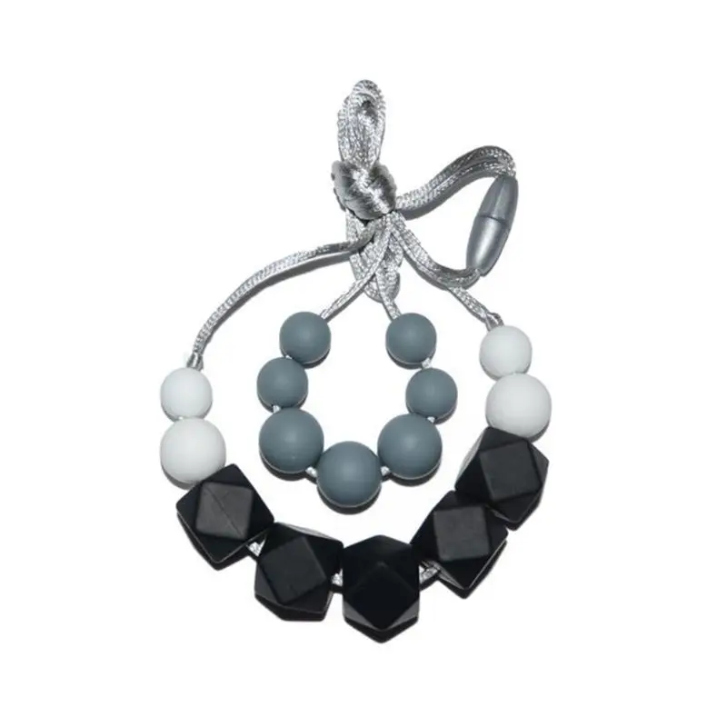 

Baby Teething Necklace Infant Chew Toy Jewellery Food Grade Silicone Beads Nursing Teether F62D