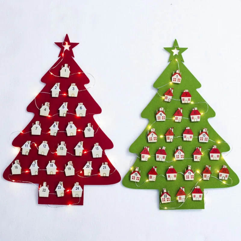 Рождественская светящаяся войлочная Подвеска для календаря с зеленым