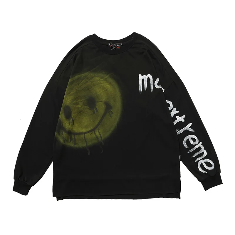 

UNCLEDONJM Tears Smile Graffiti Printed Letter Men's Long-Sleeved T-shirt Autumn Men's Clothing graphic tees men t-shirt ME-394