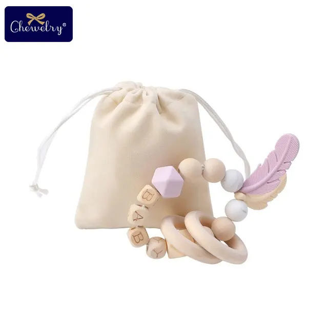 19CP0115 1 шт. детские игрушки Силиконовый браслет с перьями бука деревянные Прорезыватели для зубов DIY Детские Настраиваемые имя деревянные погремушки Прорезыватели грызунов - Цвет: 19CP0115