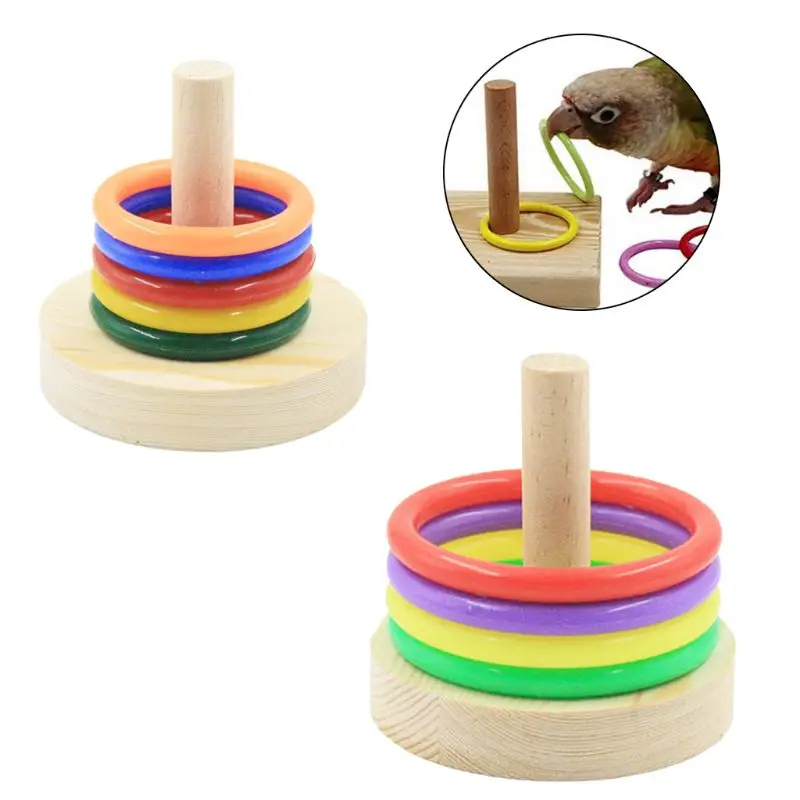 

HX5F Bird Parrot Wooden Platform Plastic Rings Intelligence Training Chew Puzzle Toy Pet Supplies
