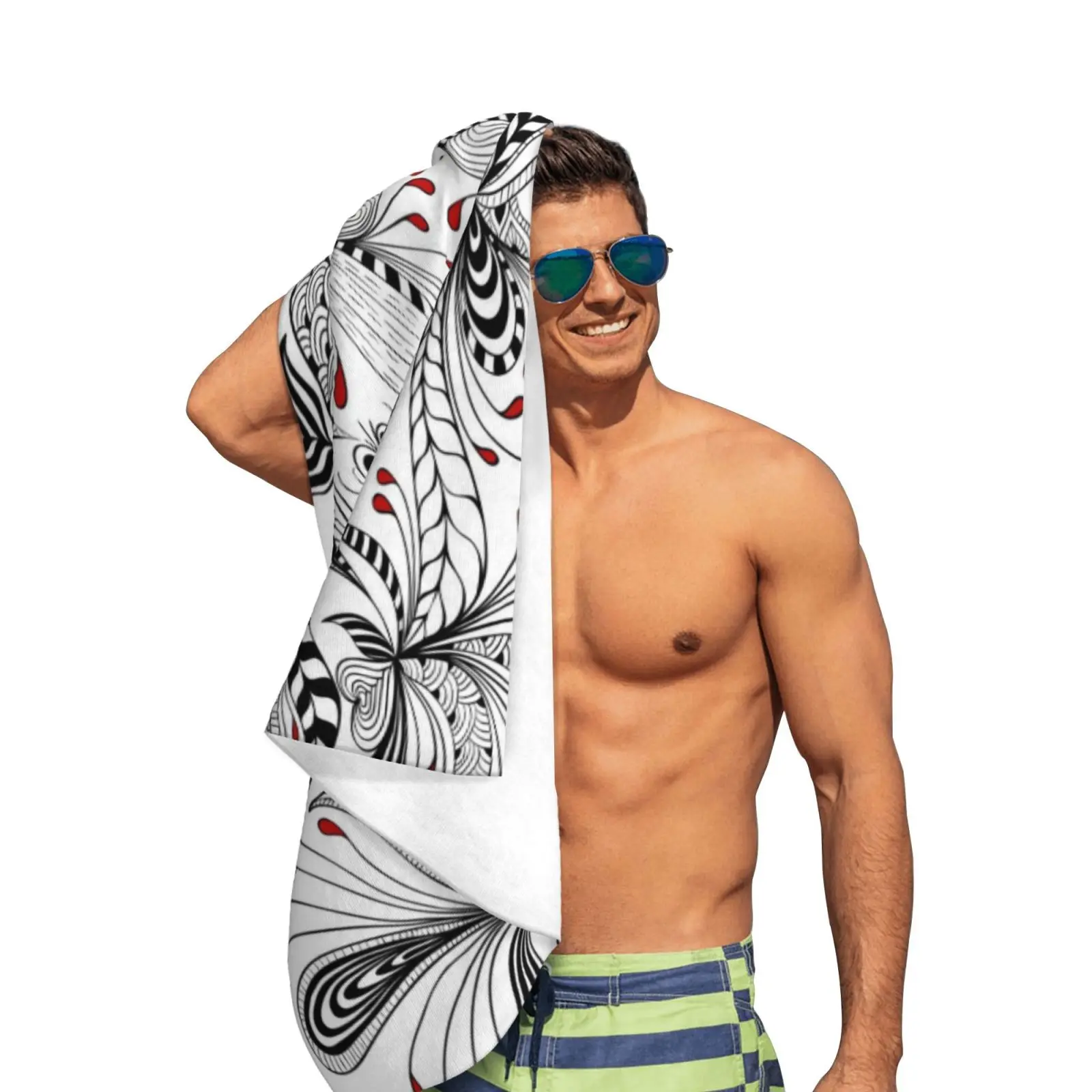Elegant Black And White Flowers &amp Hearts beach towel XL bath personalized design sand cloud luxury towe | Дом и сад