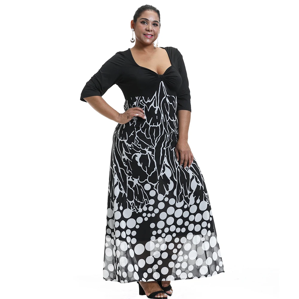 Женское платье размера плюс весеннее длинное в горошек элегантные женские