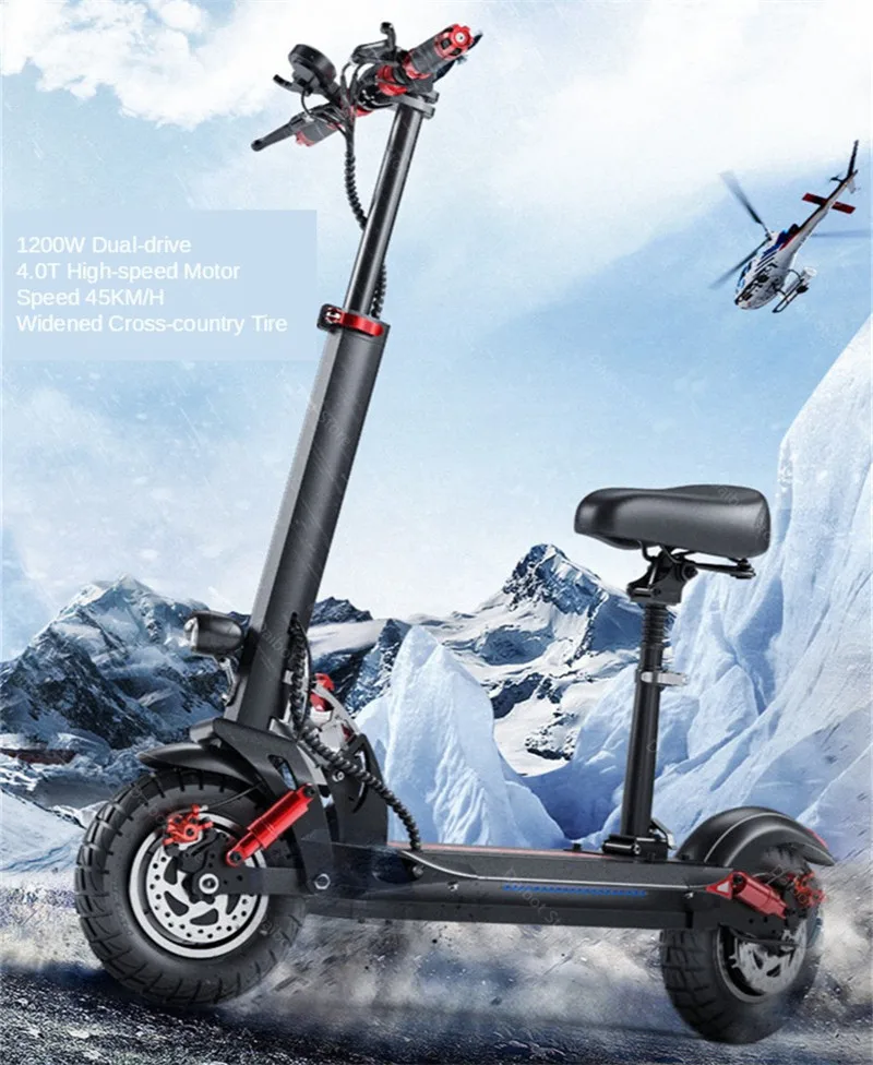

Double Drive Electric Scooter Off Road 2 Wheels Electric Scooters 10 Inch 48V 1200W 45KM/H Folding Kick Scooter For Adult