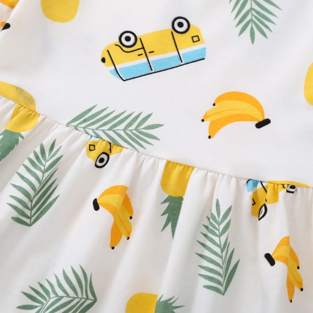 2021 New Baby Clothes Banana Printed Summer Dress Cartoon Kids Girls Soft Infant Casual Short Sleeve Dresses | Детская одежда и