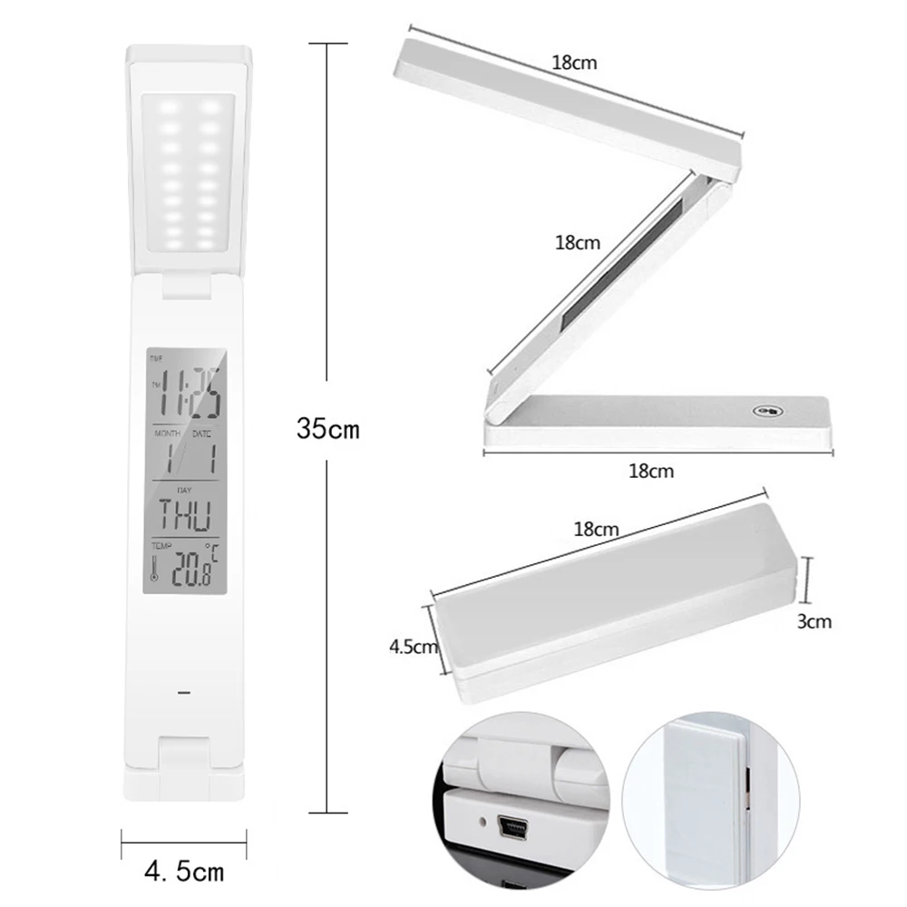 

Folding LED Table Lamp Dimmable USB Rechargeable Desk Reading Light Touch Control Alarm Clock Lamp