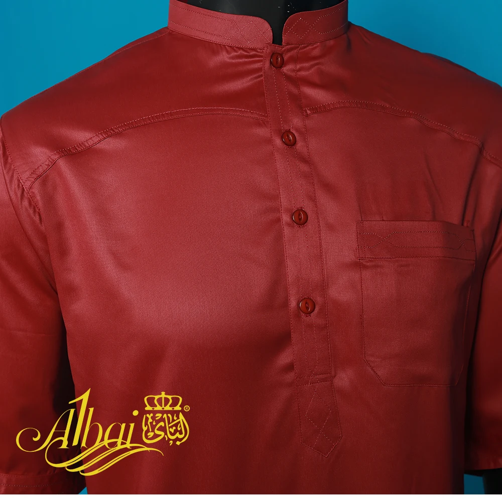 

Vintage Islamic Clothing Loose Breathable Muslim Robe Short Sleeves With Stand Collar Muslim Robe Dishdasha