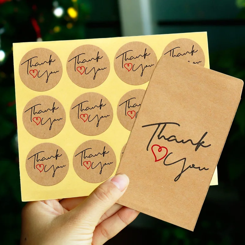 Подарочный бумажный пакет с надписью Thank You 50 шт. из крафтовой бумаги наклейками