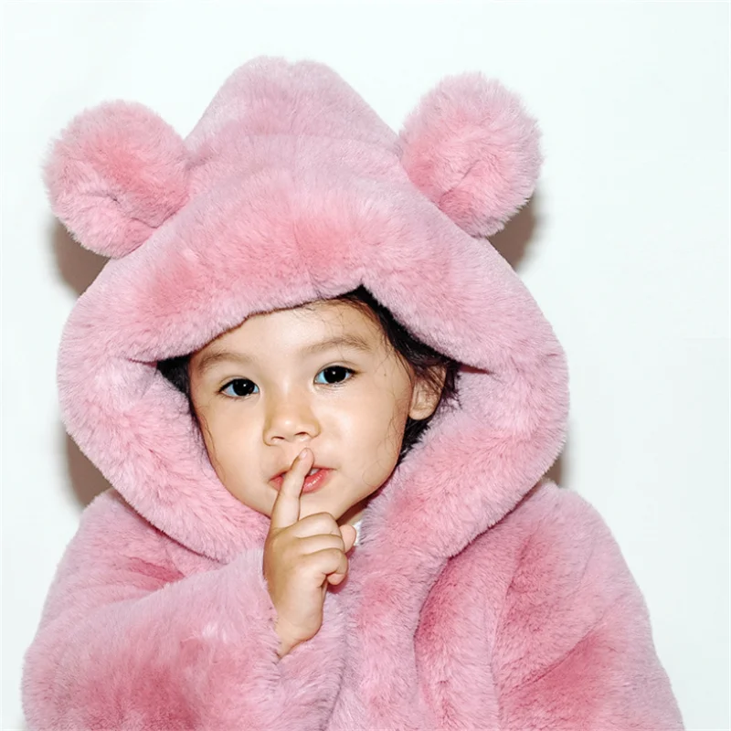 

Kids Clothes Girls Plush Coats Winter New Baby Boy Cute Bear Faux Fur Jacket 2021 Christmas Thicken Warm Children's Clothing