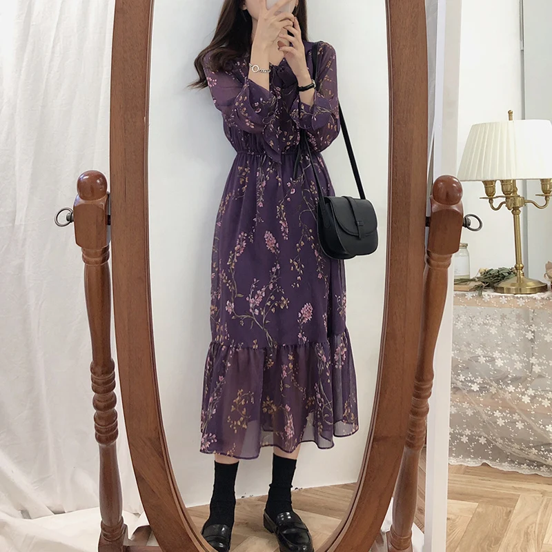 Женское винтажное платье макси праздничное милое в японском и корейском стиле с
