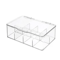 acrylic storage organizer bin box 9 divided sections for tea bags coffee packets sugar sweeteners small packets with lid