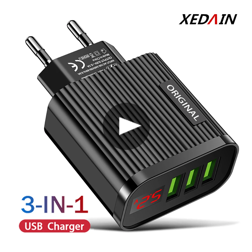 XEDAIN EU/US дисплей USB 5V 3.1A зарядное устройство для iPhone смартфона с 3 портами Быстрая