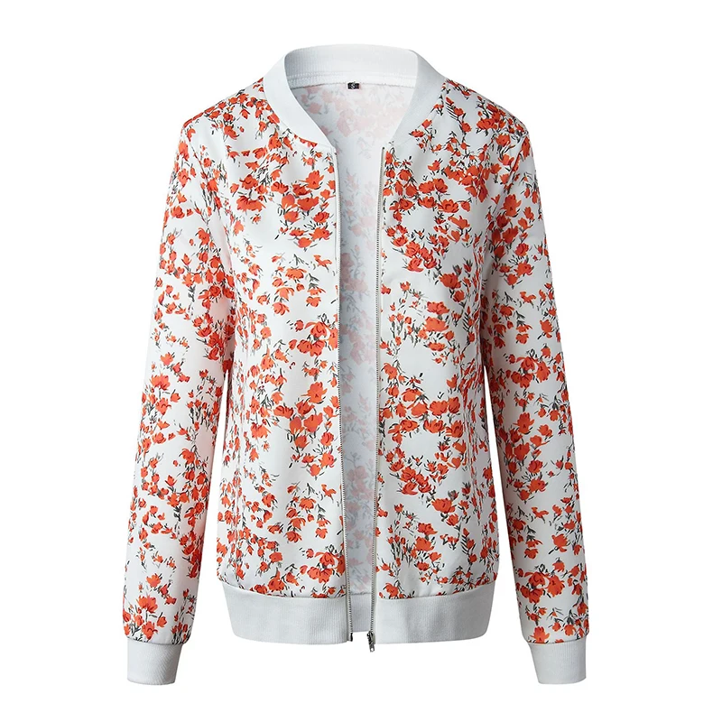 

Women Jackets Retro Floral Printed Ladies Zipper Up Bomber Outwear Spring Long Sleeve Short Thin Slim Casual Pocket Biker Coats