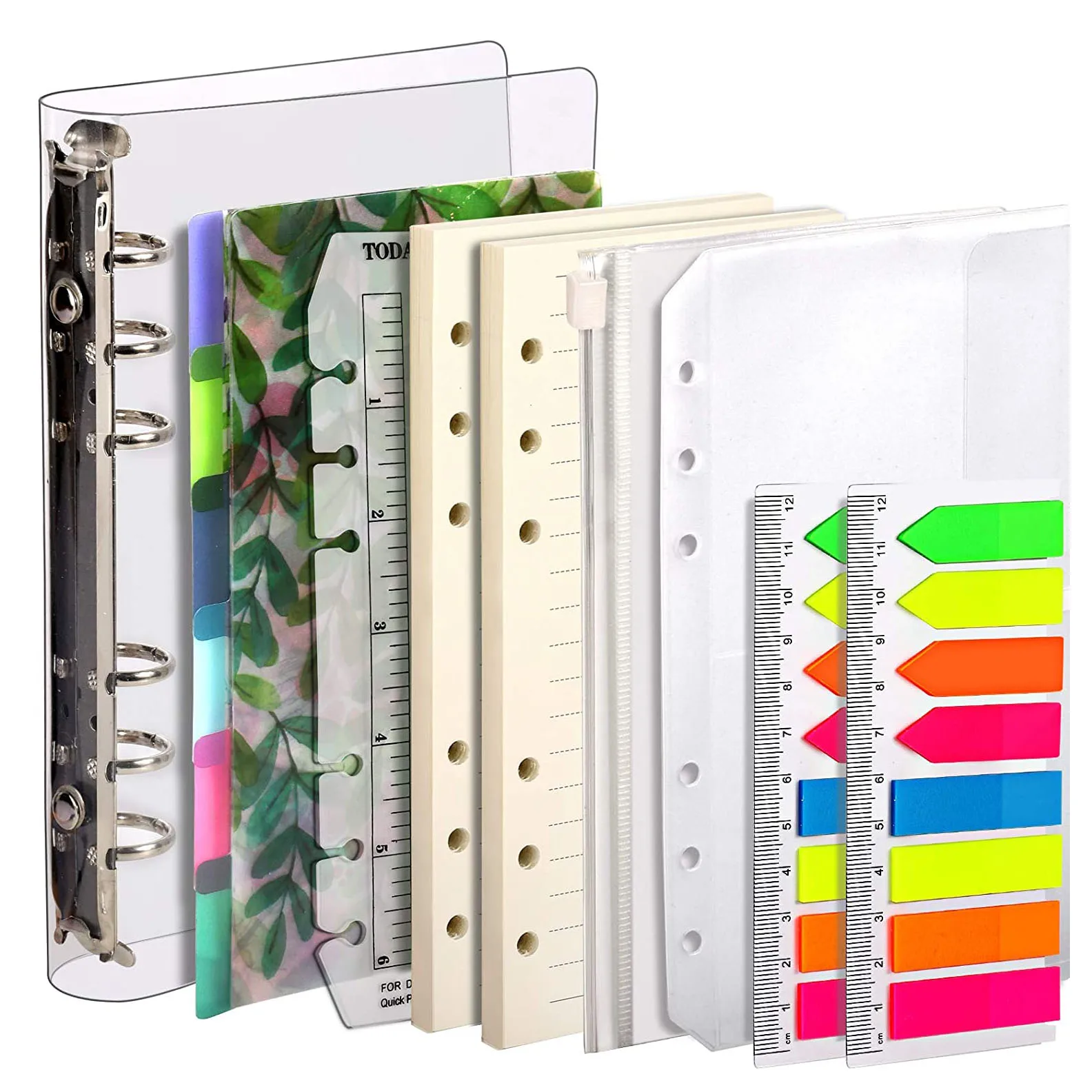 

A6 Personal Binder Notebook Refills with Page Dividers,A6 Lined Paper Refills, A6 Zipper Binder Pockets,Index Note Tabs & Ruler