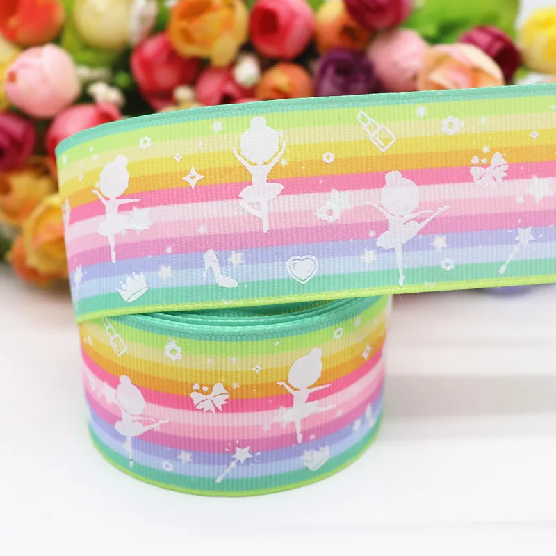 5 ярдов 1 &quot38 мм светится в темноте Радужная печатная корсажная лента для банта