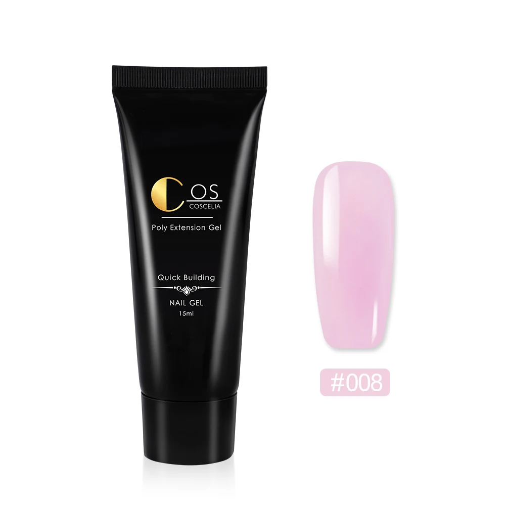 Poly Gel 008 COSCELIA строительный гель для наращивания ногтей Светодиодный УФ-гель для ногтей Твердый гель лак 15 г 5 цветов накладные кончики длинный черный чехол - Цвет: Poly Gel 008