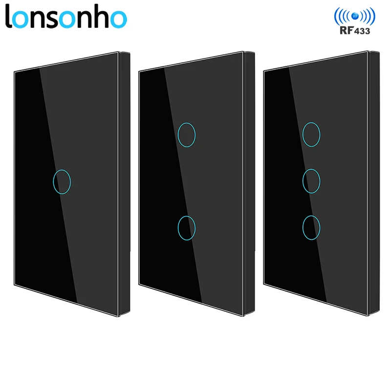 Беспроводной смарт-переключатель Lonsonho RF433, стандарт США, сенсорные переключатели 1 2 3 Gang