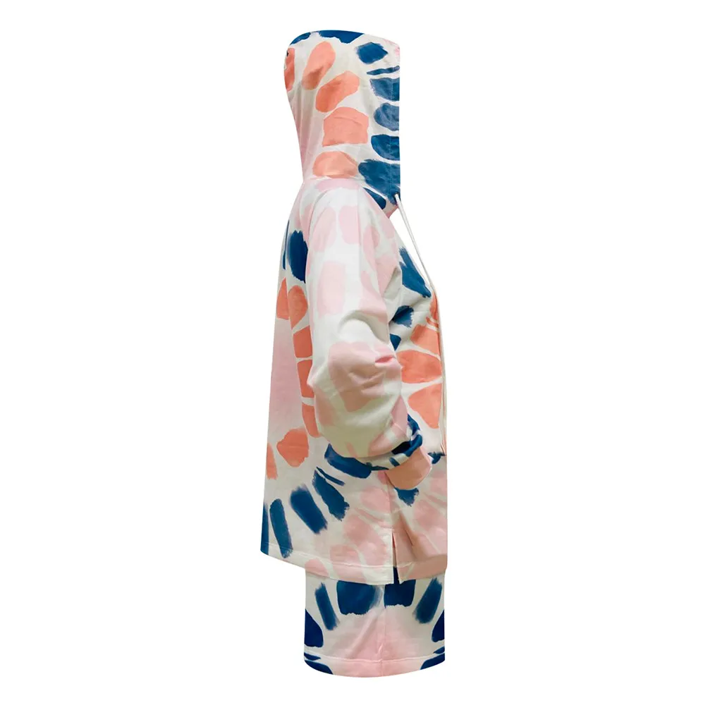 

2pcs Women's Set Sweat Suit Printed Tie-dye Long Sleeve Pullover Tops Shorts Sets Home Service Loose Suit