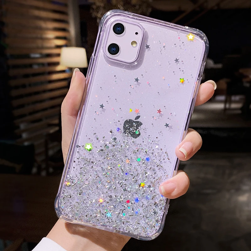 

Luxury Glitter Silicone Case For iPhone 12 Mini 11 Pro Xs Max X Xr Transparent Clear Case For iPhone Se 2020 7 8 6s 6 Plus 5 5s