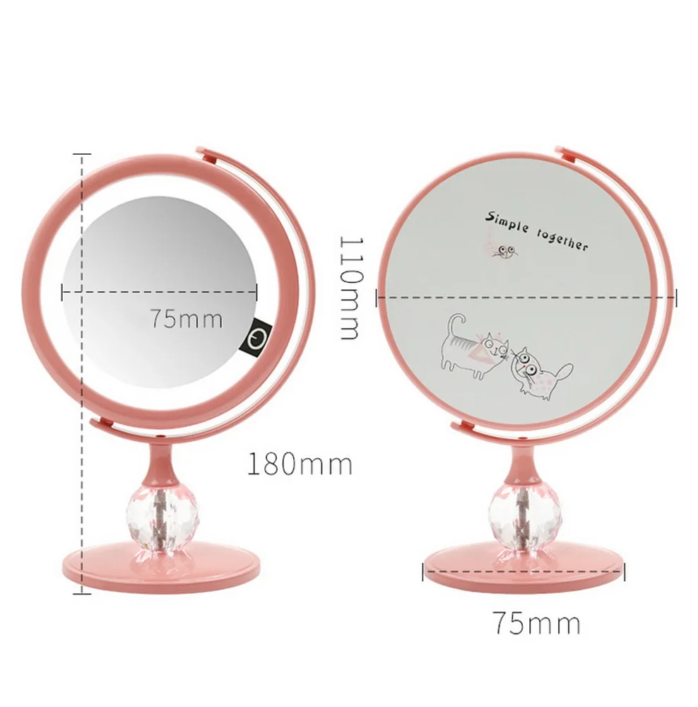 Magnifying Makeup Mirror With LED Light Cosmetic Mirrors Round Shape Desktop Vanity Double Sided Backlit | Красота и здоровье