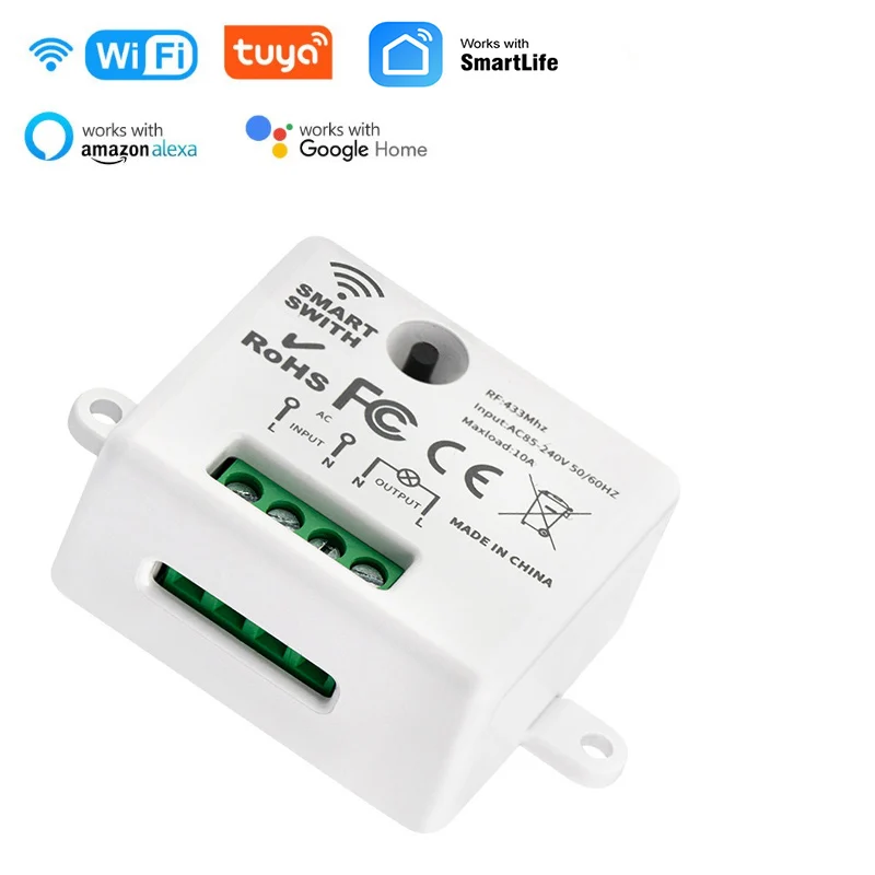 

Умный мини-переключатель Tuya, RF/RF433 + Wi-Fi модуль вкл/выкл, работает с приложением Alexa и Google Home Assistant